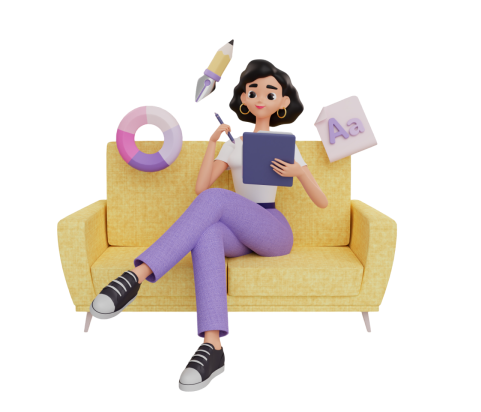 a girl creating a logo sitting on a couch