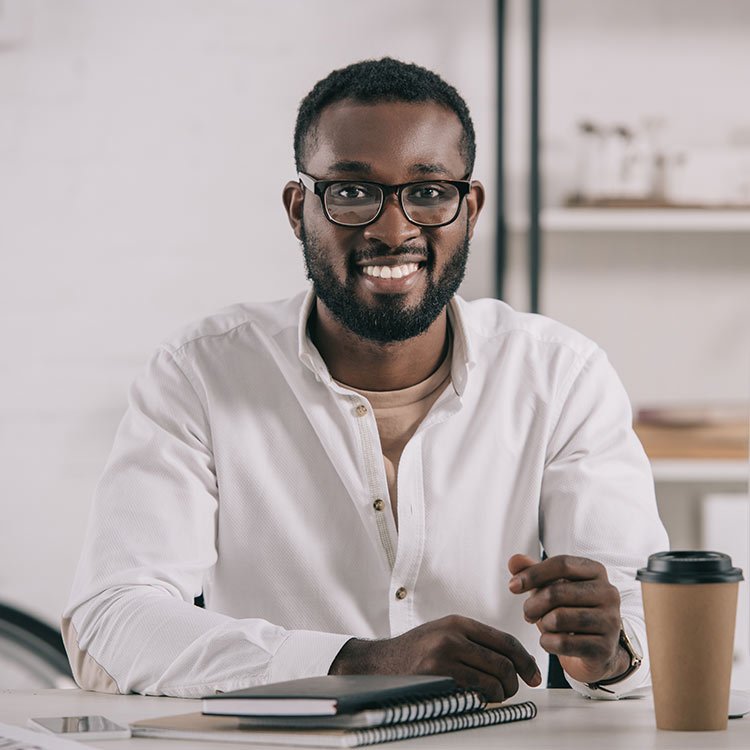 a professional man brainstorming in a modern office