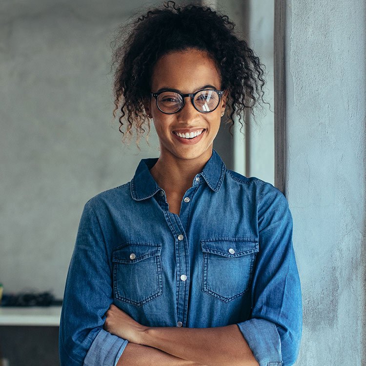 a woman with a smiling face